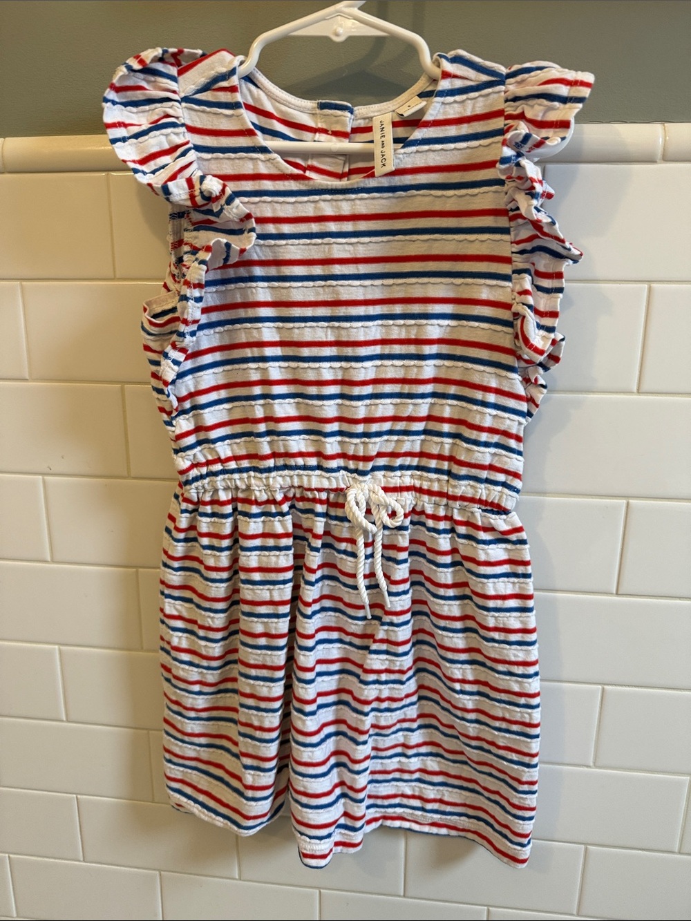 Girls' Striped Ruffle-Sleeve Dress - Red, white& blue